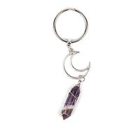 Myga Crescent Moon & Amethyst Keychain - Handmade Finely Crafted Keyring - Know As The Master Crystal, Ensures Power & Protection