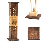 Myga Incense Tower - Wooden Carved Incense Holder for Joss Stick & Dhoop Cone - Ideal for Meditation, Aromatherapy & Home Décor - Handcrafted in India with Mango Wood - Stained Pattern
