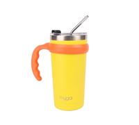 Myga Insulated Cup with Straw, Flip Top Lid and Handle - 590ml Stainless Steel Double Wall Travel Mug Tumbler Bottle for 12h Hot and 24h Cold Drinks Reusable BPA Free - 20oz, Yellow