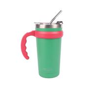 Myga Insulated Cup with Straw, Flip Top Lid and Handle - 590ml Stainless Steel Double Wall Travel Mug Tumbler Bottle for 12h Hot and 24h Cold Drinks Reusable BPA Free - 20oz, Green
