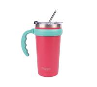 Myga Insulated Cup with Straw, Flip Top Lid and Handle - 590ml Stainless Steel Double Wall Travel Mug Tumbler Bottle for 12h Hot and 24h Cold Drinks Reusable BPA Free - 20oz, Pink