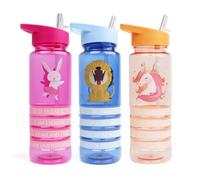 Myga Kids Water Bottle with Wristbands - 650ml Childrens Leakproof Water Bottle with Straw & Carry Handle - Lightweight BPA-Free Reusable Drinks Bottle for Kids with Affirmation Bracelets - Rabbit