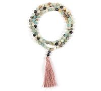 Myga Mala Necklace with Silk Tassel - 108 Beads with Healing Crystals for Women & Men - Hand Knotted Gemstone Necklace with Natural Stones for Meditation, Yoga & Prayer