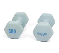 Myga Neoprene Hex Dumbbells - Anti-Roll Cast Iron Hand Weights with Non-Slip Grip for Strength Training, Fitness & Full-Body Workout at Home & Gym - Choice of SINGLE or PAIR, 1kg - 10kg