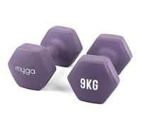 Myga Neoprene Hex Dumbbells - Anti-Roll Cast Iron Hand Weights with Non-Slip Grip for Strength Training, Fitness & Full-Body Workout at Home & Gym - Choice of SINGLE or PAIR, 1kg - 10kg