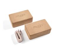 Myga Cork Yoga Blocks & Strap Set - 2 Natural Cork Bricks and Metal D Ring Belt for Yoga, Pilates and Fitness - Support and Deepen Poses, Non-Slip and Eco-Friendly for Home & Gym (Blush)