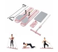 Myga Pilates Board - Portable Pilates Reformer with Resistance Bands & Adjustable Handlebar - Home Workout Equipment for Core Strength, Balance, Flexibility & Full Body Training (Pink)