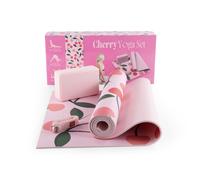 MYGA Yoga Starter Set - 6mm Non-Slip Yoga Mat, Yoga Block and Strap - Starter Kit for Beginners in Pilates, Exercise and Fitness - Choice of Design (Cherry)
