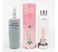 Myga Rose Quartz Crystal Water Bottle - 500ml Glass Drinks Bottle with Natural Healing Crystal & Neoprene Sleeve for Wellness & Self-Care - Gemstone: Rose Quartz