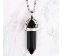 Myga Silver Plated Crystal Pendant - Black Obsidian