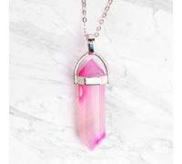 Myga Silver Plated Crystal Pendant - Pink Agate