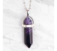 Myga Crystal Necklace - Silver Healing Crystal Pendant Necklace for Women and Men with Adjustable Chain - Purple Agate