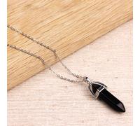 Myga Women's Silver Plated Necklace - Obsidian Pendant in Black | Size: 17 inches Myga Black 17 inches