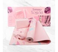 Myga Yoga Starter Set - 6mm Non-Slip Yoga Mat, Yoga Block and Strap - Starter Kit for Beginners in Pilates, Exercise and Fitness - Terrazzo