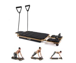 Myga Wooden Pilates Reformer - Home Pilates Machine with Adjustable Resistance & Padded Handles - Compact, Durable Reformer for Core Strength, Full-Body Workout, Toning & Flexibility