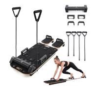 Myga Wooden Pilates Reformer - Home Pilates Machine with Resistance Bands, Handles & Massage Roller - Compact, Durable Reformer Board for Core Strength & Full-Body Workout