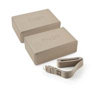 Myga Yoga Blocks & Strap Set - 2 High Density Foam Bricks and Metal D Ring Belt for Yoga, Pilates and Fitness - Support and Deepen Poses, Non-Slip and Lightweight for Home & Gym (Wood)