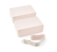 Myga Yoga Blocks & Strap Set - 2 High Density Foam Bricks and Metal D Ring Belt for Yoga, Pilates and Fitness - Support and Deepen Poses, Non-Slip and Lightweight for Home & Gym (Blush)