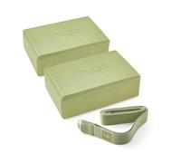Myga Yoga Blocks & Strap Set - 2 High Density Foam Bricks and Metal D Ring Belt for Yoga, Pilates and Fitness - Support and Deepen Poses, Non-Slip and Lightweight for Home & Gym (Moss)