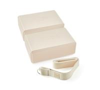 Myga Yoga Blocks & Strap Set - 2 High Density Foam Bricks and Metal D Ring Belt for Yoga, Pilates and Fitness - Support and Deepen Poses, Non-Slip and Lightweight for Home & Gym (Sand)