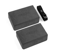 Myga Yoga Blocks & Strap Set - 2 High Density Foam Bricks and Metal D Ring Belt for Yoga, Pilates and Fitness - Support and Deepen Poses, Non-Slip and Lightweight for Home & Gym - Black