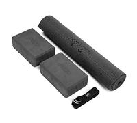 Myga Yoga Starter Set - Yoga Mat, 2 Yoga Blocks and Yoga Strap - Starter Kit with Mat, 2 Bricks & Metal D Ring Belt for Beginners in Yoga, Pilates & Fitness - Home Studio Gift Set - Black
