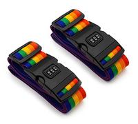 MyGadget 2x Luggage Straps with Lock - adjustable 100 cm to 180 cm - Belts for Suitcases with Quick-release - For Heavy Duty Travel - ideal for Packing Rainbow