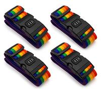MyGadget 4x Luggage Straps with Lock - adjustable 100 cm to 180 cm - Belts for Suitcases with Quick-release - For Heavy Duty Travel - ideal for Packing Rainbow