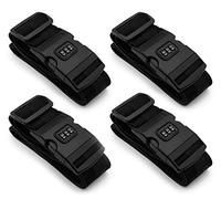 MyGadget 4x Luggage Straps with Lock - adjustable 100 cm to 180 cm - Belts for Suitcases with Quick-release - For Heavy Duty Travel - ideal for Packing Black