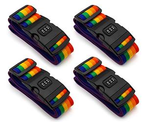 MyGadget 4x Luggage Straps with Lock - adjustable 100 cm to 180 cm - Belts for Suitcases with Quick-release - For Heavy Duty Travel - ideal for Packing Rainbow