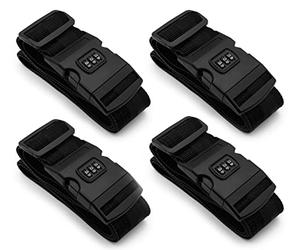 MyGadget 4x Luggage Straps with Lock - adjustable 100 cm to 180 cm - Belts for Suitcases with Quick-release - For Heavy Duty Travel - ideal for Packing Black
