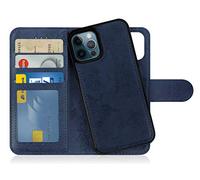MyGadget Flip Case for iPhone 12 | 12 Pro - [ Removable Magnetic Cover ] - PU Leather Phone Case - [ Cover with Card Slot ] Protective Shell in Dark Blue