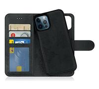 MyGadget Flip Case for iPhone 12 | 12 Pro - [ Removable Magnetic Cover ] - PU Leather Phone Case - [ Cover with Card Slot ] Protective Shell in Grey Black
