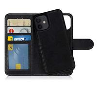 MyGadget Flip Case for iPhone 12 Mini - [ Removable Magnetic Cover ] - PU Leather Phone Case - [ Cover with Card Slot ] Protective Shell in Grey Black