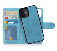 MyGadget Flip Case for iPhone 12 Mini - [ Removable Magnetic Cover ] - PU Leather Phone Case - [ Cover with Card Slot ] Protective Shell in Light Blue