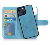 MyGadget Flip Case for iPhone 13 Mini - [ Removable Magnetic Cover ] - PU Leather Phone Case - [ Cover with Card Slot ] Protective Shell in Light Blue