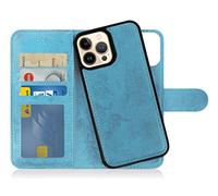 MyGadget Flip Case for iPhone 13 Pro Max - [ Removable Magnetic Cover ] - PU Leather Phone Case - [ Cover with Card Slot ] Protective Shell in Light Blue