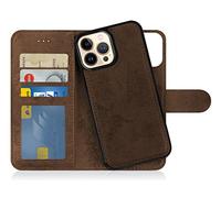 MyGadget Flip Case for iPhone 14 Pro Max - [ Removable Magnetic Cover ] - PU Leather Phone Case - [ Cover with Card Slot ] Protective Shell in Brown