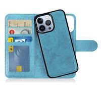 MyGadget Flip Case for iPhone 14 Pro - [ Removable Magnetic Cover ] - PU Leather Phone Case - [ Cover with Card Slot ] Protective Shell in Light Blue
