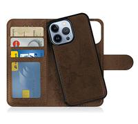 MyGadget Flip Case for iPhone 14 Pro - [ Removable Magnetic Cover ] - PU Leather Phone Case - [ Cover with Card Slot ] Protective Shell in Brown