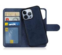 MyGadget Flip Case for iPhone 14 Pro - [ Removable Magnetic Cover ] - PU Leather Phone Case - [ Cover with Card Slot ] Protective Shell in Dark Blue