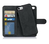 MyGadget Flip Case for iPhone 7 | 8 | SE 2020 | 2022 - [ Removable Magnetic Cover ] - PU Leather Phone Case - [ Cover with Card Slot ] Protective Shell in Grey Black