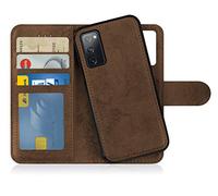 MyGadget Flip Case for Samsung Galaxy S20 FE - [ Removable Magnetic Cover ] - PU Leather Phone Case - [ Cover with Card Slot ] Protective Shell in Brown