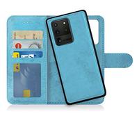 MyGadget Flip Case for Samsung Galaxy S20 Ultra - [ Removable Magnetic Cover ] - PU Leather Phone Case - [ Cover with Card Slot ] Protective Shell in Light Blue
