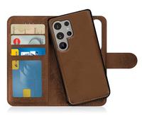 MyGadget Flip Case for Samsung Galaxy S24 Ultra - [ Removable Magnetic Cover ] - PU Leather Phone Case - [ Cover with Card Slot ] Protective Shell in Brown