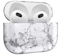 MyGadget Hard Case compatible with Apple AirPods 3rd Generation - Anti-Slip & Shockproof Cover for Bluetooth Earphones - Skin in Marble - White