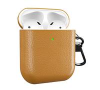MyGadget Hard Case for Apple Airpods 1st | 2nd Generation - Anti-Slip & Shockproof Cover in Synthetic Leather for Bluetooth Earphones - Skin in Light Brown