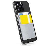 MyGadget Phone Credit Card Holder 2 Pockets - RFID Blocking Stick On Wallet - Self Adhesive Microfiber Sticker Universal for Smartphone & Cases - Silver