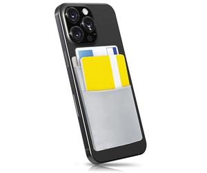 MyGadget Phone Credit Card Holder 2 Pockets - RFID Blocking Stick On Wallet - Self Adhesive Microfiber Sticker Universal for Smartphone & Cases - Silver