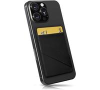 MyGadget Phone Credit Card Holder Pocket + Finger Holder- RFID Blocking Stick On Wallet - Self Adhesive Microfiber Sticker for Smartphone & Cases - Black
